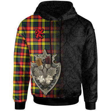 Scottish Buchanan Modern Clan Tartan Hoodie - Half Thistle Flowers Celtic Design Front Side Tartan Plaid
