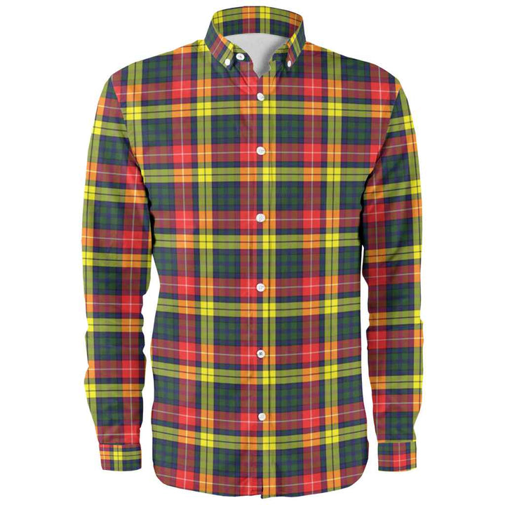 Scottish Buchanan Modern Clan Tartan Long Sleeve Shirt Front Side Tartan Plaid