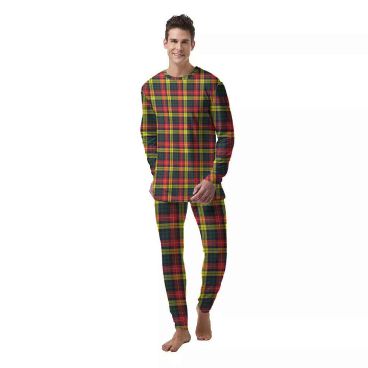 Scottish Buchanan Modern Clan Tartan Pajama Set  Men Front Side Tartan Plaid