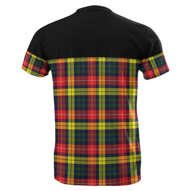 Scottish Buchanan Modern Clan Tartan T-Shirt Horizontal Style Back Side Tartan Plaid