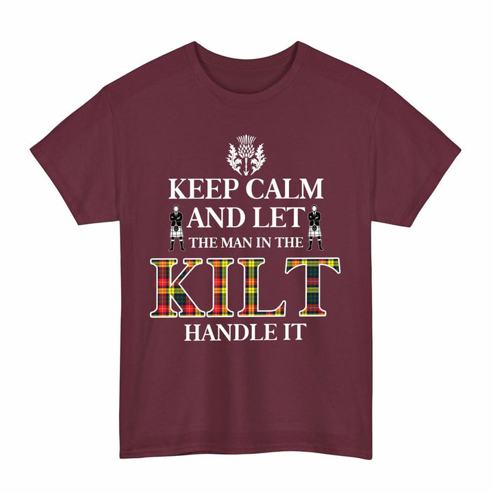 Scottish Buchanan Modern Clan Tartan T-Shirt - Keep Calm Tartan Plaid Maroon Color