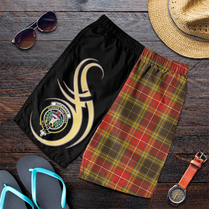 Scottish Buchanan Old Set Weathered Clan Crest Tartan Believe in Me Men's Shorts