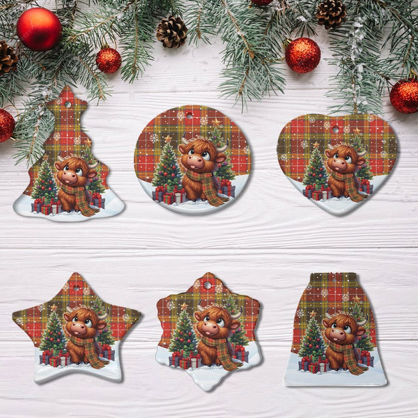 Scottish Buchanan Old Set Weathered Clan Tartan Ceramic Ornament Cute Highland Cow Christmas All Style Tartan Plaid
