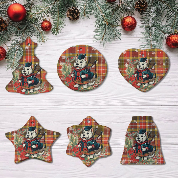 Scottish Buchanan Old Set Weathered Clan Tartan Ceramic Ornament Cute Scottish Terrier Dog All Style Tartan Plaid