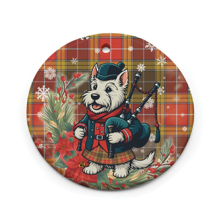 Scottish Buchanan Old Set Weathered Clan Tartan Ceramic Ornament Cute Scottish Terrier Dog Circle Style Tartan Plaid
