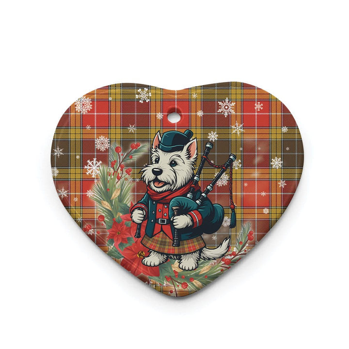 Scottish Buchanan Old Set Weathered Clan Tartan Ceramic Ornament Cute Scottish Terrier Dog Heart Style Tartan Plaid