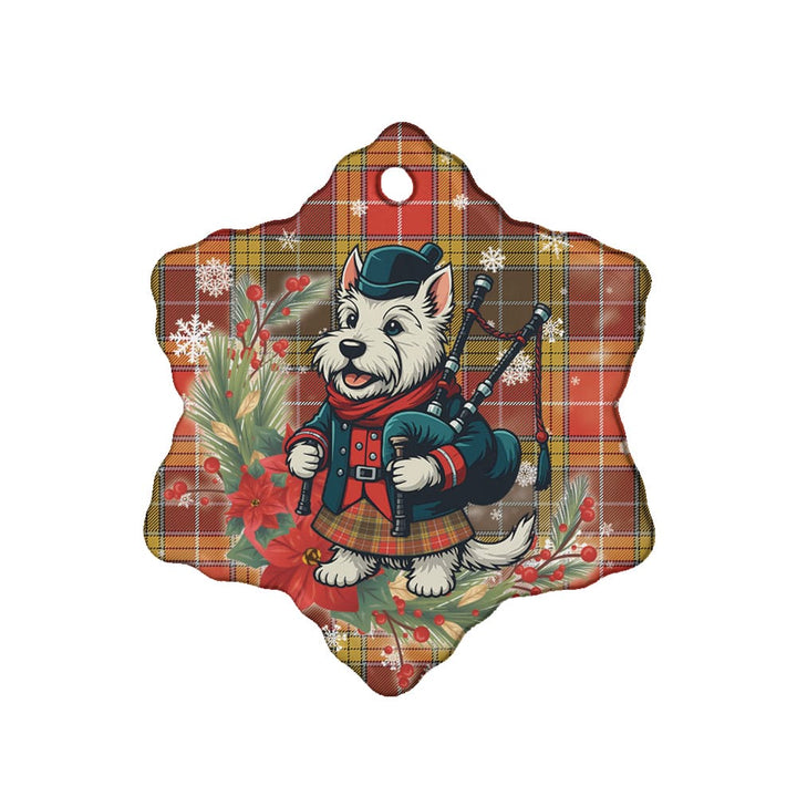 Scottish Buchanan Old Set Weathered Clan Tartan Ceramic Ornament Cute Scottish Terrier Dog Snow Flake Style Tartan Plaid