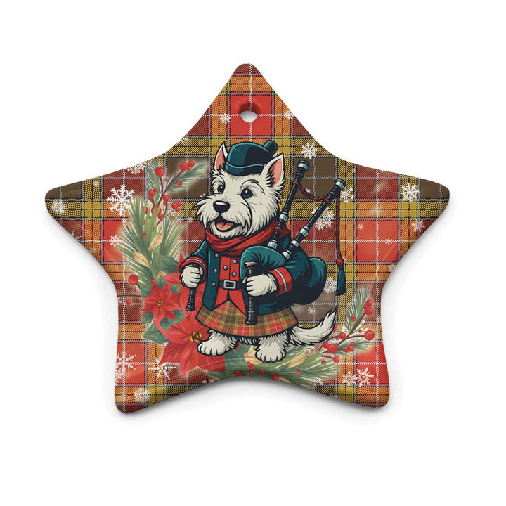 Scottish Buchanan Old Set Weathered Clan Tartan Ceramic Ornament Cute Scottish Terrier Dog Star Style Tartan Plaid