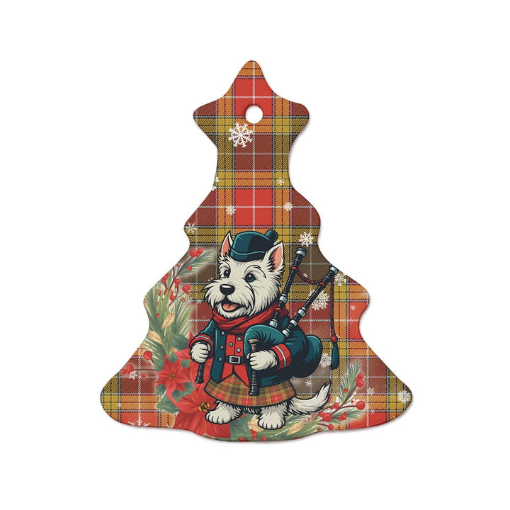 Scottish Buchanan Old Set Weathered Clan Tartan Ceramic Ornament Cute Scottish Terrier Dog Tree Style Tartan Plaid