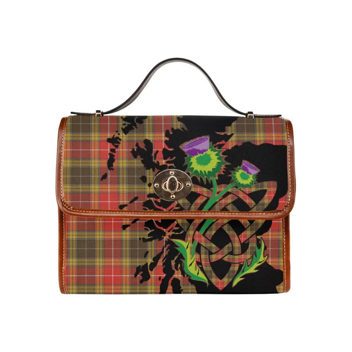 Scottish Buchanan Old Set Weathered Clan Tartan Waterproof Canvas Bag With Thistle Tartan Plaid 2