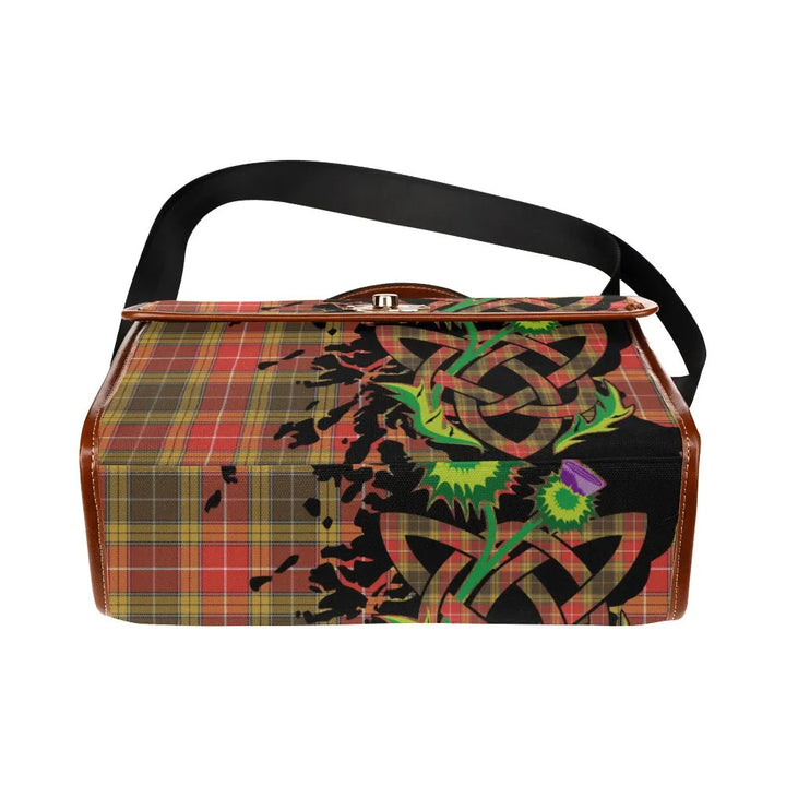 Scottish Buchanan Old Set Weathered Clan Tartan Waterproof Canvas Bag With Thistle Tartan Plaid 5