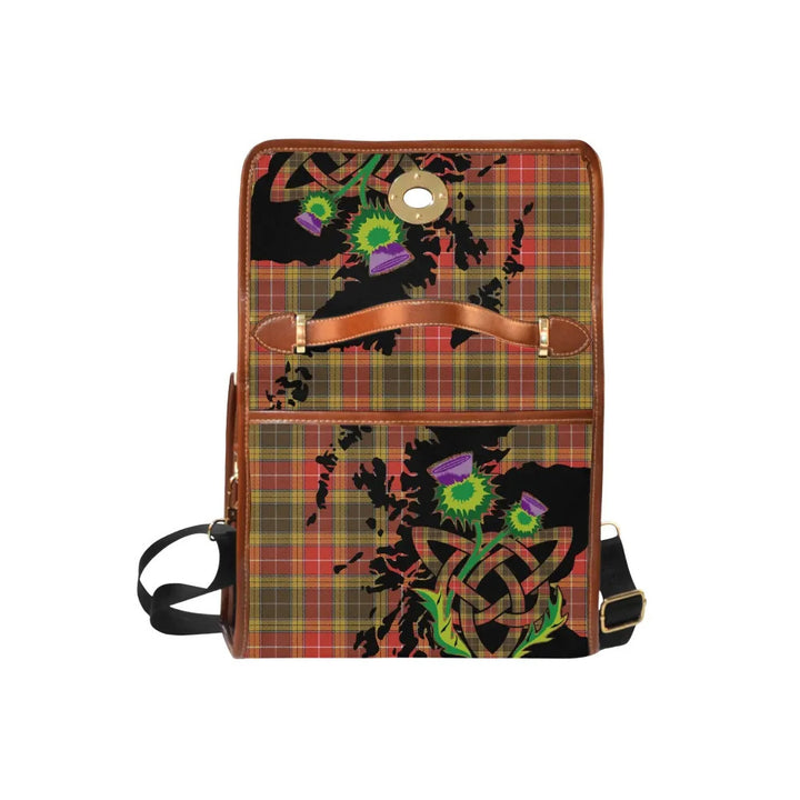 Scottish Buchanan Old Set Weathered Clan Tartan Waterproof Canvas Bag With Thistle Tartan Plaid 6