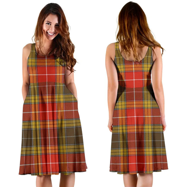 Scottish Buchanan Old Set Weathered Clan Tartan Women Midi Dress