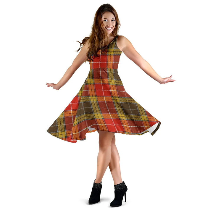 Scottish Buchanan Old Set Weathered Clan Tartan Women Midi Dress