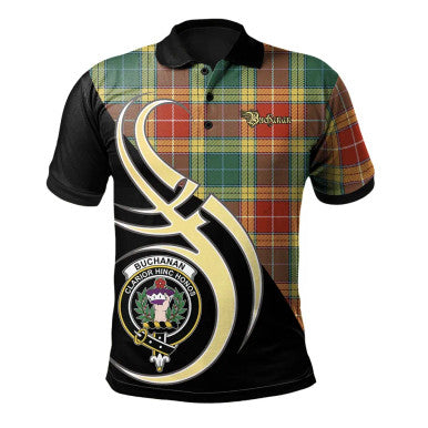 Scottish Buchanan Old Sett Clan Crest Tartan Polo Shirt Believe in Me Front Side Tartan Plaid