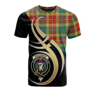 Scottish Buchanan Old Sett Clan Crest Tartan T-Shirt Believe in Me Front Side Tartan Plaid