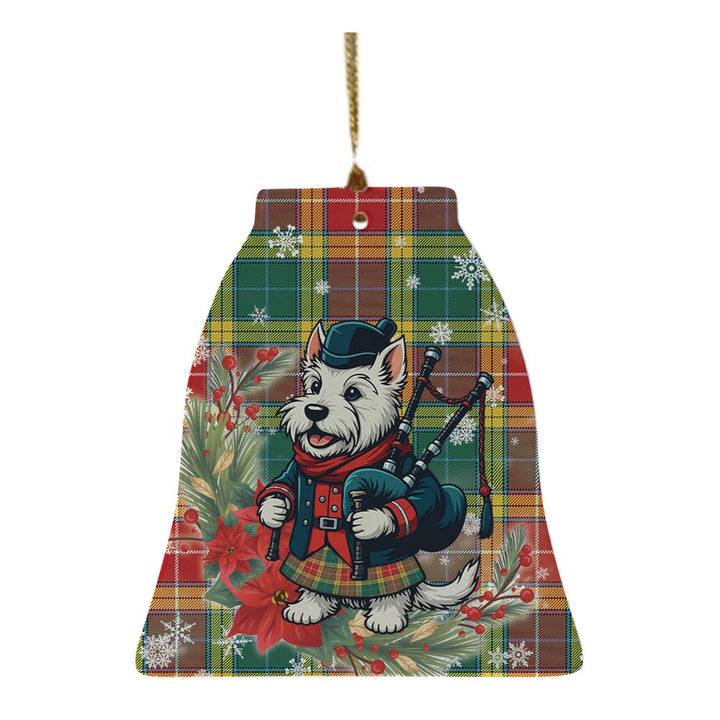 Scottish Buchanan Old Sett Clan Tartan Ceramic Ornament Cute Scottish Terrier Dog Bell Style Tartan Plaid