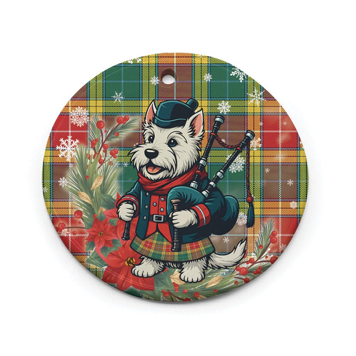 Scottish Buchanan Old Sett Clan Tartan Ceramic Ornament Cute Scottish Terrier Dog Circle Style Tartan Plaid