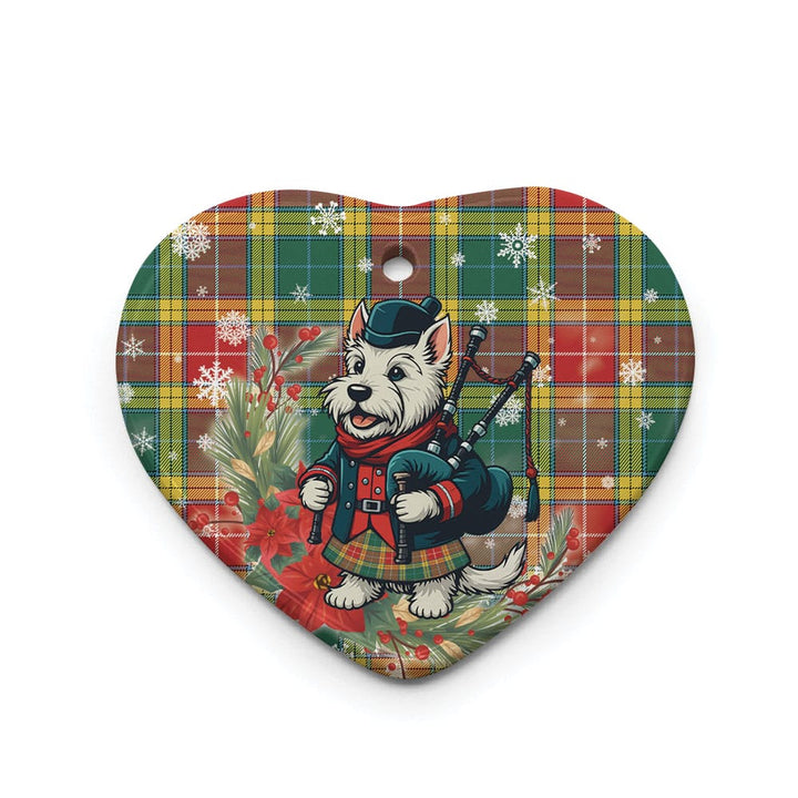 Scottish Buchanan Old Sett Clan Tartan Ceramic Ornament Cute Scottish Terrier Dog Heart Style Tartan Plaid