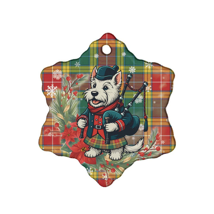 Scottish Buchanan Old Sett Clan Tartan Ceramic Ornament Cute Scottish Terrier Dog Snow Flake Style Tartan Plaid