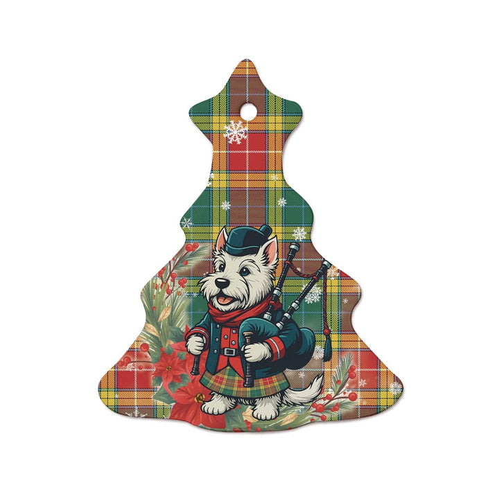 Scottish Buchanan Old Sett Clan Tartan Ceramic Ornament Cute Scottish Terrier Dog Tree Style Tartan Plaid