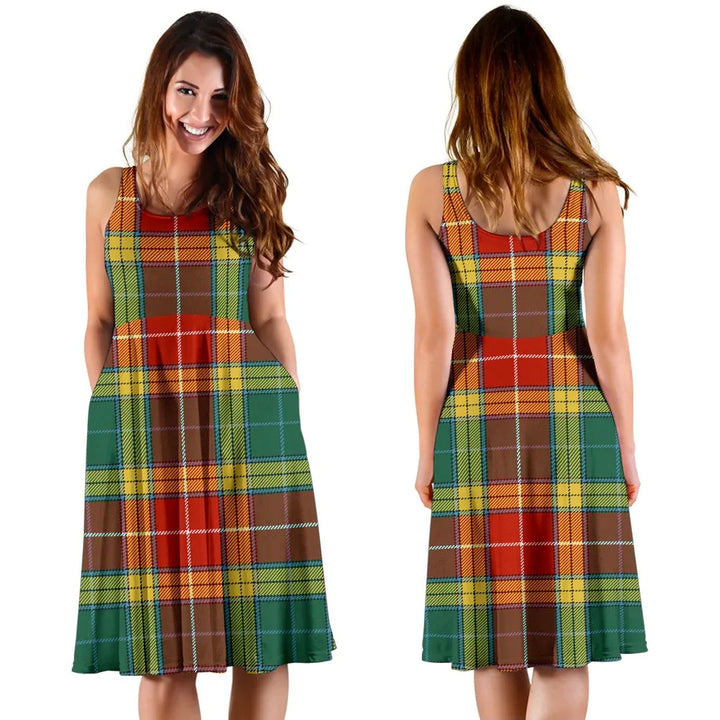 Scottish Buchanan Old Sett Clan Tartan Women Midi Dress
