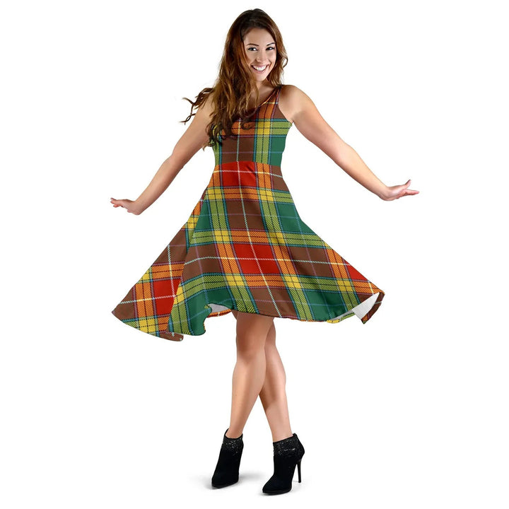 Scottish Buchanan Old Sett Clan Tartan Women Midi Dress