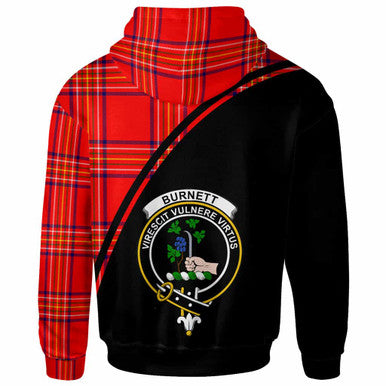 Scottish Burnett Clan Crest Tartan Curve Hoodie Back Side Tartan Plaid