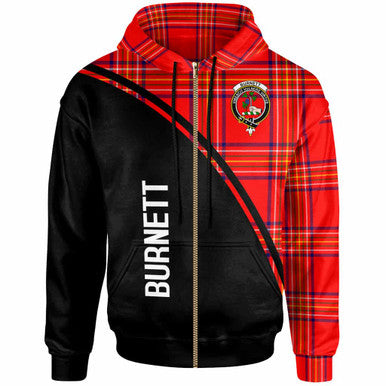 Scottish Burnett Clan Crest Tartan Curve Hoodie Zip-up Tartan Plaid