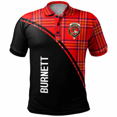 Scottish Burnett Clan Crest Tartan Curve Polo Shirt Front Side Tartan Plaid