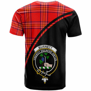 Scottish Burnett Clan Crest Tartan Curve T-Shirt Back Side Tartan Plaid