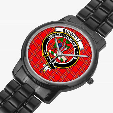 Scottish Burnett Clan Crest Tartan Folding Clasp Steel Quartz Watches Tartan Plaid Black 2