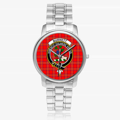 Scottish Burnett Clan Crest Tartan Folding Clasp Steel Quartz Watches Tartan Plaid Silver 1