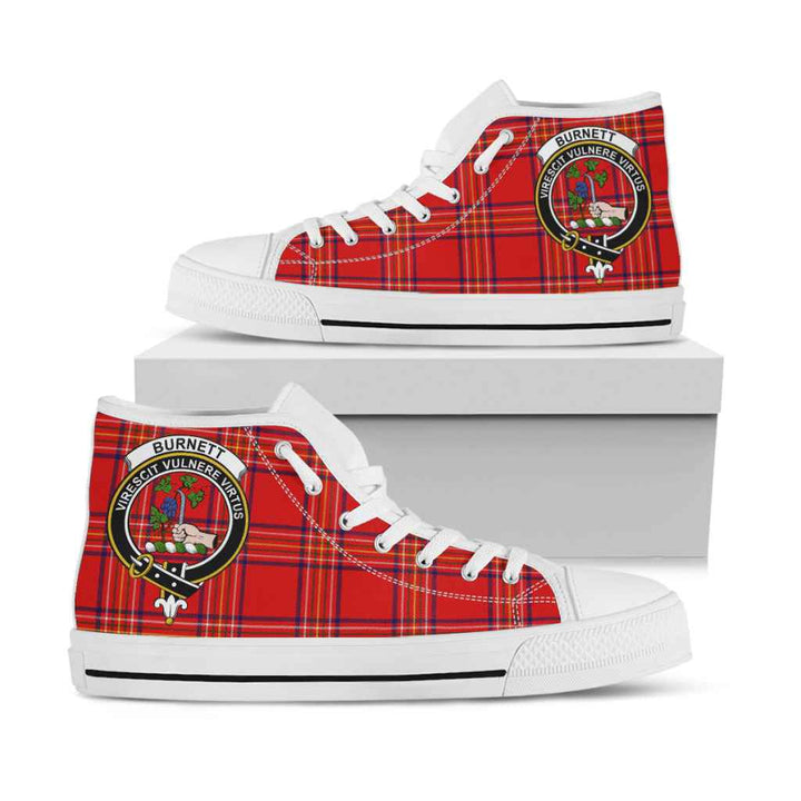 Scottish Burnett Clan Crest Tartan High Top Shoes White Sole Tartan Plaid