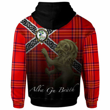 Scottish Burnett Clan Crest Tartan Hoodie - Scotland Lion Back Side Tartan Plaid