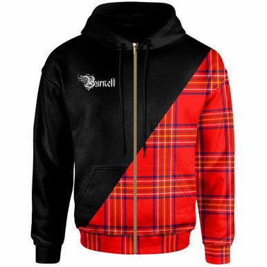 Scottish Burnett Clan Crest Tartan Hoodie - Military Logo Zip-up Tartan Plaid