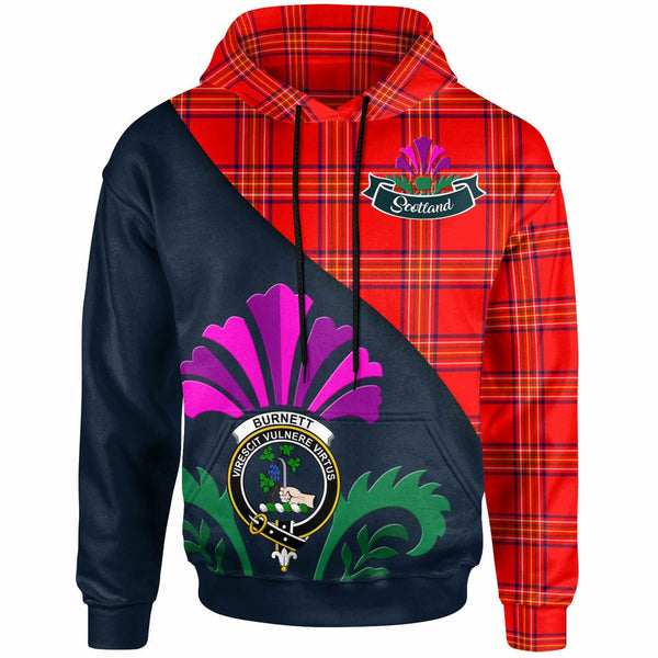 Scottish Burnett Clan Crest Tartan Hoodie - Scotland Thistle Style Front Side Tartan Plaid