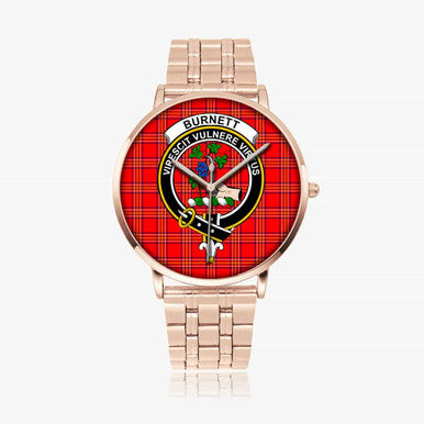 Scottish Burnett Clan Crest Tartan Instafamous Steel Quartz Watches Tartan Plaid Rose Gold 1