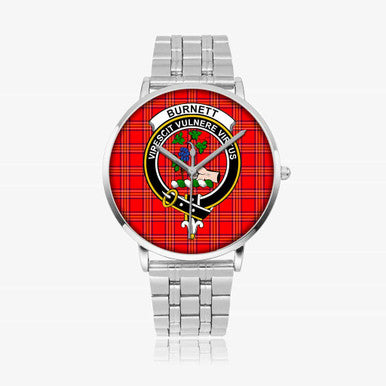 Scottish Burnett Clan Crest Tartan Instafamous Steel Quartz Watches Tartan Plaid Silver 1