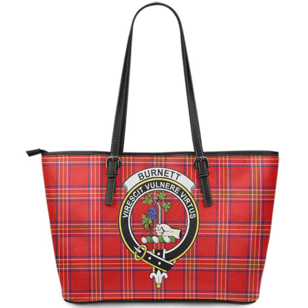 Scottish Burnett Clan Crest Tartan Leather Tote Tartan Plaid
