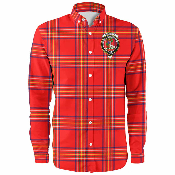 Scottish Burnett Clan Crest Tartan Long Sleeve Shirt Front Side Tartan Plaid