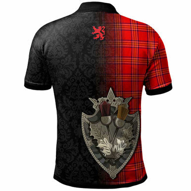 Scottish Burnett Clan Crest Tartan Polo Shirt - Half Thistle Flowers Celtic Design Back Side Tartan Plaid