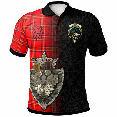 Scottish Burnett Clan Crest Tartan Polo Shirt - Half Thistle Flowers Celtic Design Front Side Tartan Plaid