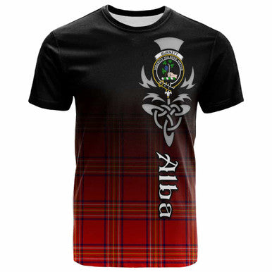 Scottish Burnett Clan Crest Tartan T-Shirt - Alba Gu Brath Family Crest Celtic Inspired Front Side Tartan Plaid