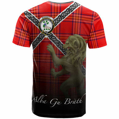Scottish Burnett Clan Crest Tartan T-Shirt - Celtic With Scotland Lion Back Side Tartan Plaid