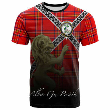 Scottish Burnett Clan Crest Tartan T-Shirt - Celtic With Scotland Lion Front Side Tartan Plaid