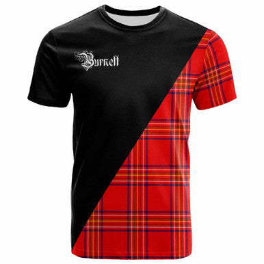 Scottish Burnett Clan Crest Tartan T-Shirt - Military Logo Front Side Tartan Plaid
