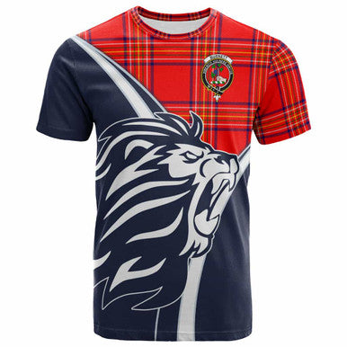 Scottish Burnett Clan Crest Tartan T-Shirt - Scottish Flag With Lion Front Side Tartan Plaid