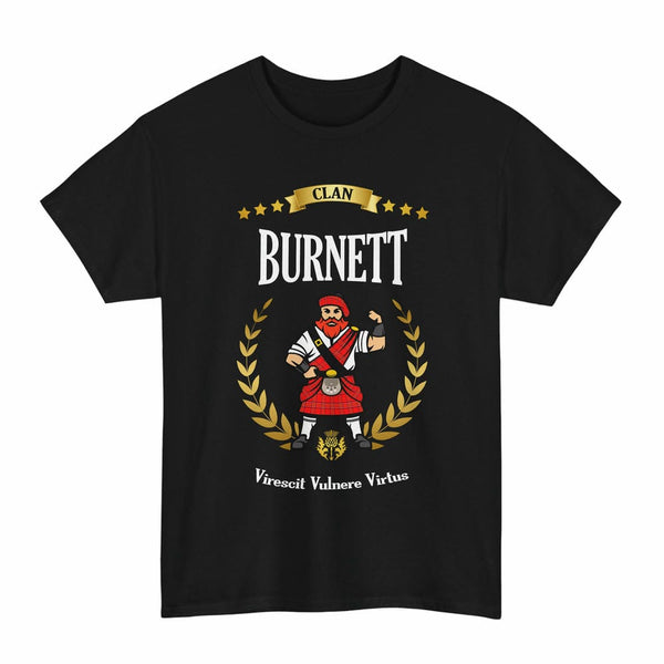 Scottish Burnett Clan Tartan T-Shirt - Motto Scotsman Tartan Plaid Black Color