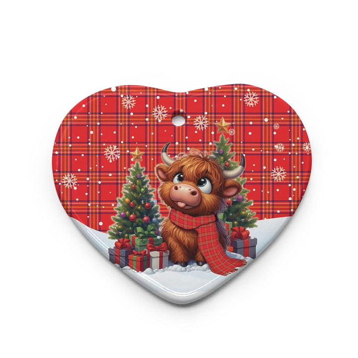 Scottish Burnett Modern Clan Tartan Ceramic Ornament Cute Highland Cow Christmas Heart Style Tartan Plaid